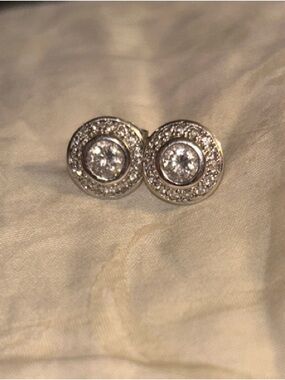 Silver Crystal Halo Stud Earrings - Women's Jewelry